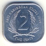 Восточные Карибы, 2 цента (1981–2000 г.)