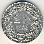 Switzerland, 2 francs, 1874–1967
