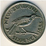 New Zealand, 6 pence, 1953–1957