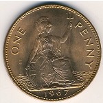 Великобритания, 1 пенни (1954–1970 г.)