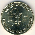 Западная Африка, 5 франков (1965–2015 г.)
