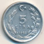 Turkey, 5 lira, 1983