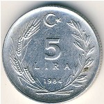 Turkey, 5 lira, 1984–1989