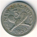 New Zealand, 3 pence, 1953–1956