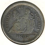 Guatemala, 25 centavos, 1881–1889