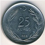Turkey, 25 kurus, 1959