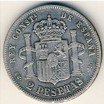 Испания, 2 песеты (1879 г.)