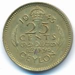 Ceylon, 25 cents, 1943