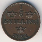 Sweden, 1/6 skilling, 1832