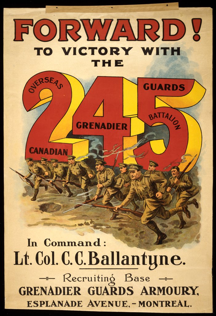 Poster% Forward! To Victory with the 245 Overseas Canadian Grenadier Guards Battalion