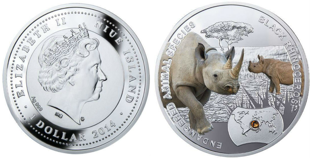 Black Rhinoceros, 1 dollar, Series: SOS to the World – Endangered Animal Species