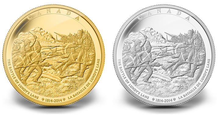 Royal Canadian Mint images of the 2014 Battle of Lundy’s Lane Gold and Silver Coins