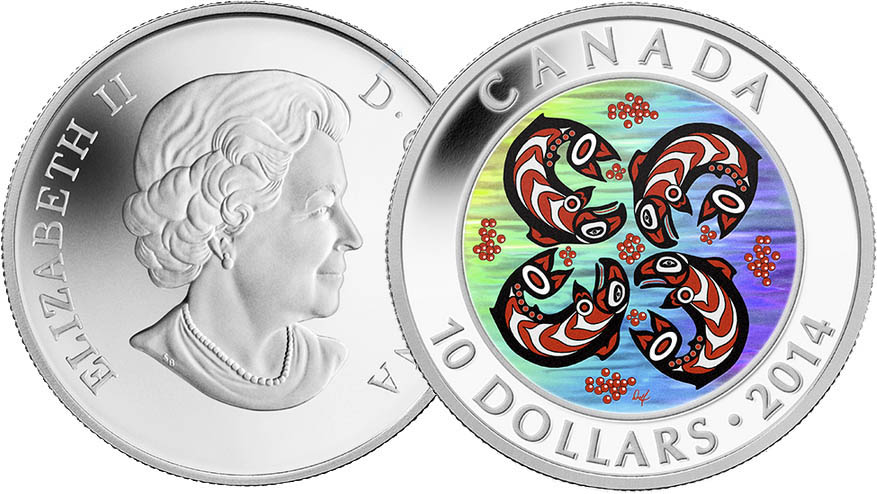 Silver Hologram Coin - First Nations Art: Salmon