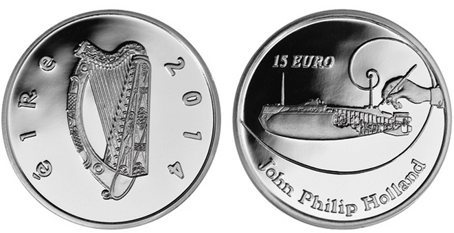 John Philip Holland with silver €15 coin