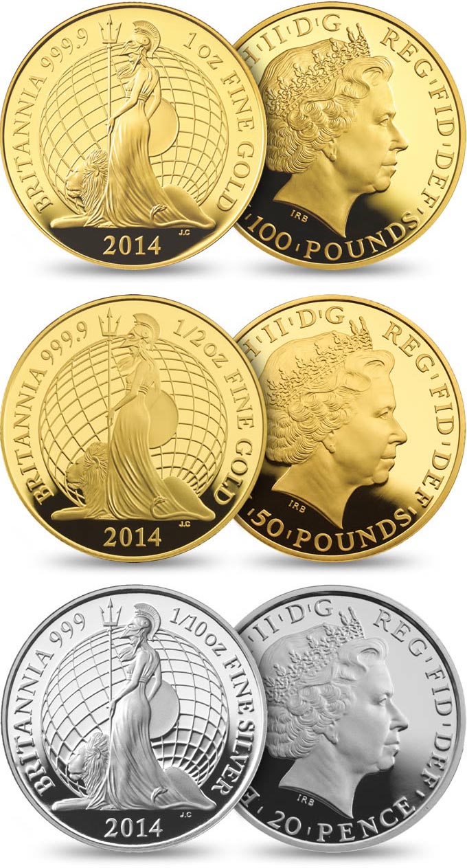 Золотые и серебряные монеты «Британия»
