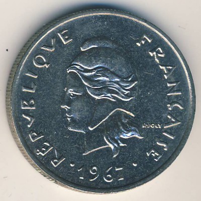 New Caledonia, 10 francs, 1967–1970