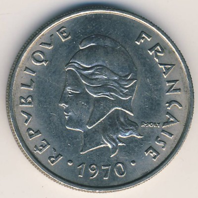 New Caledonia, 20 francs, 1967–1970