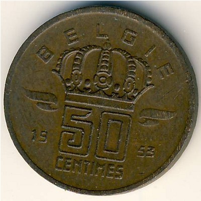 Belgium, 50 centimes, 1952–1954