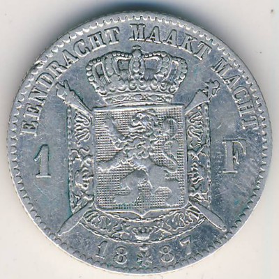 Belgium, 1 franc, 1886–1887