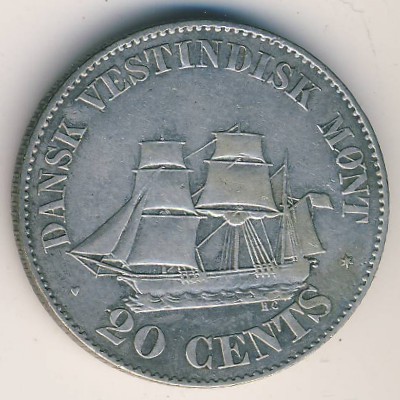 Danish West Indies, 20 cents, 1878–1879