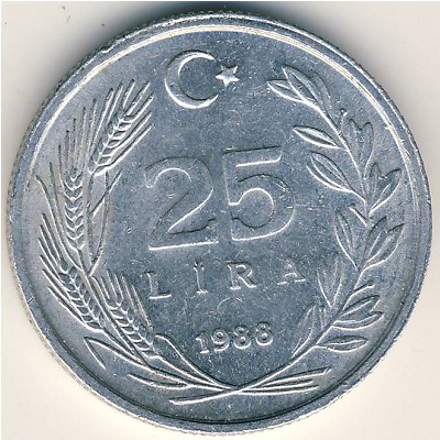 Turkey, 25 lira, 1985–1989