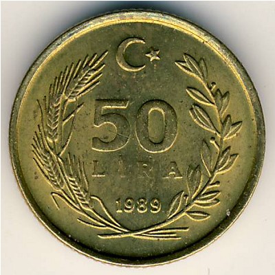 Turkey, 50 lira, 1988–1994