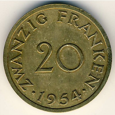 Saarland, 20 franken, 1954