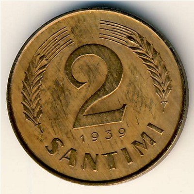 Latvia, 2 santimi, 1939