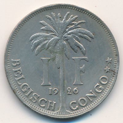 Belgian Congo, 1 franc, 1920–1929