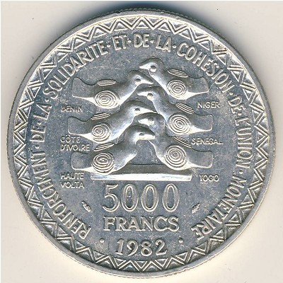 West African States, 5000 francs, 1982