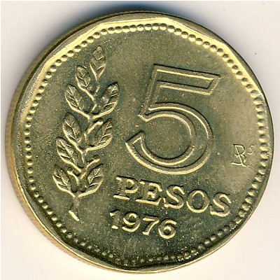 Argentina, 5 pesos, 1976–1977