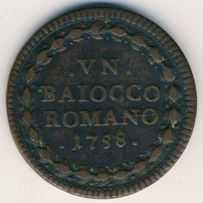 Papal States, 1 baiocco, 1758–1759