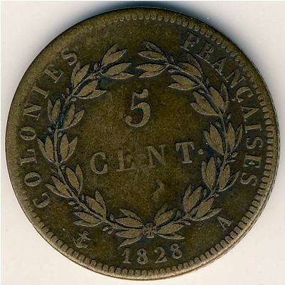 French Colonies, 5 centimes, 1825–1830