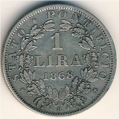 Papal States, 1 lira, 1868–1869