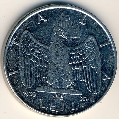 Италия, 1 лира (1939–1940 г.)