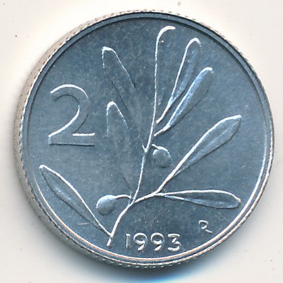 Italy, 2 lire, 1953–2001