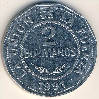 Боливия, 2 боливиано (1991 г.)