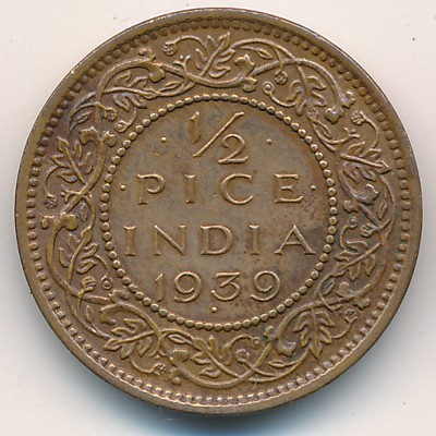 Британская Индия, 1/2 пайсы (1938–1940 г.)
