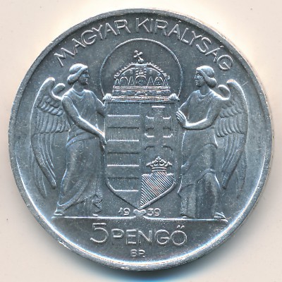 Hungary, 5 pengo, 1938–1939