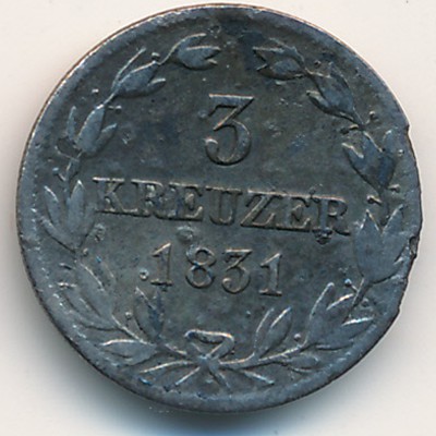 Nassau, 3 kreuzer, 1831–1836