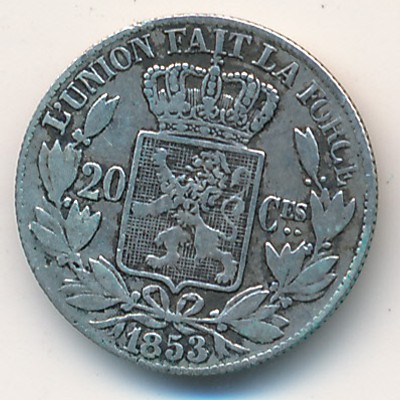 Belgium, 20 centimes, 1852–1858