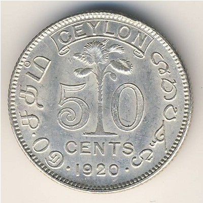 Ceylon, 50 cents, 1919–1929