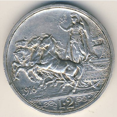 Italy, 2 lire, 1914–1917