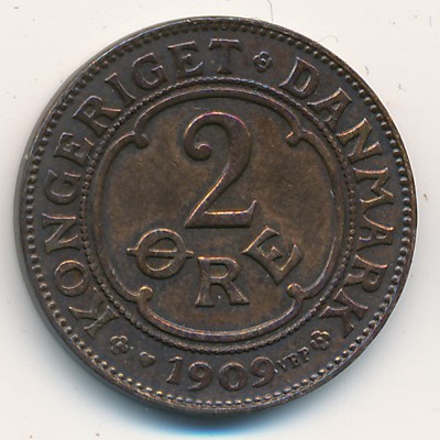 Denmark, 2 ore, 1907–1912