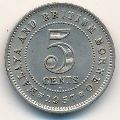 Malaya and British Borneo, 5 cents, 1953–1961