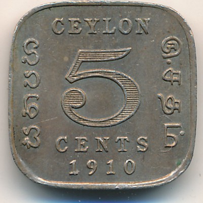 Цейлон, 5 центов (1909–1910 г.)