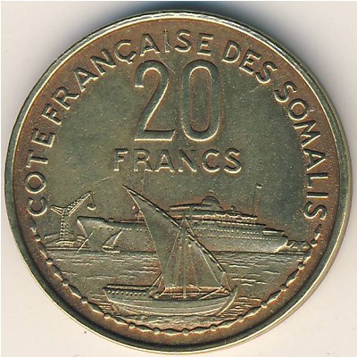 French Somaliland, 20 francs, 1952