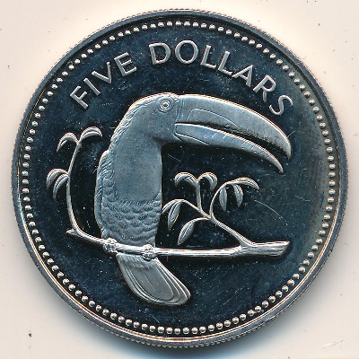 Belize, 5 dollars, 1974–1981