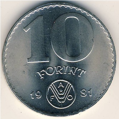 Hungary, 10 forint, 1981