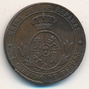 Spain, 1 centimo, 1866–1868